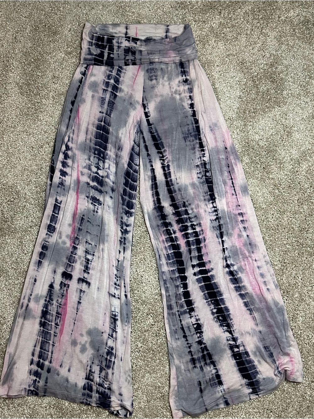 Wide Leg Tie-Dye Pants in Pink & Gray